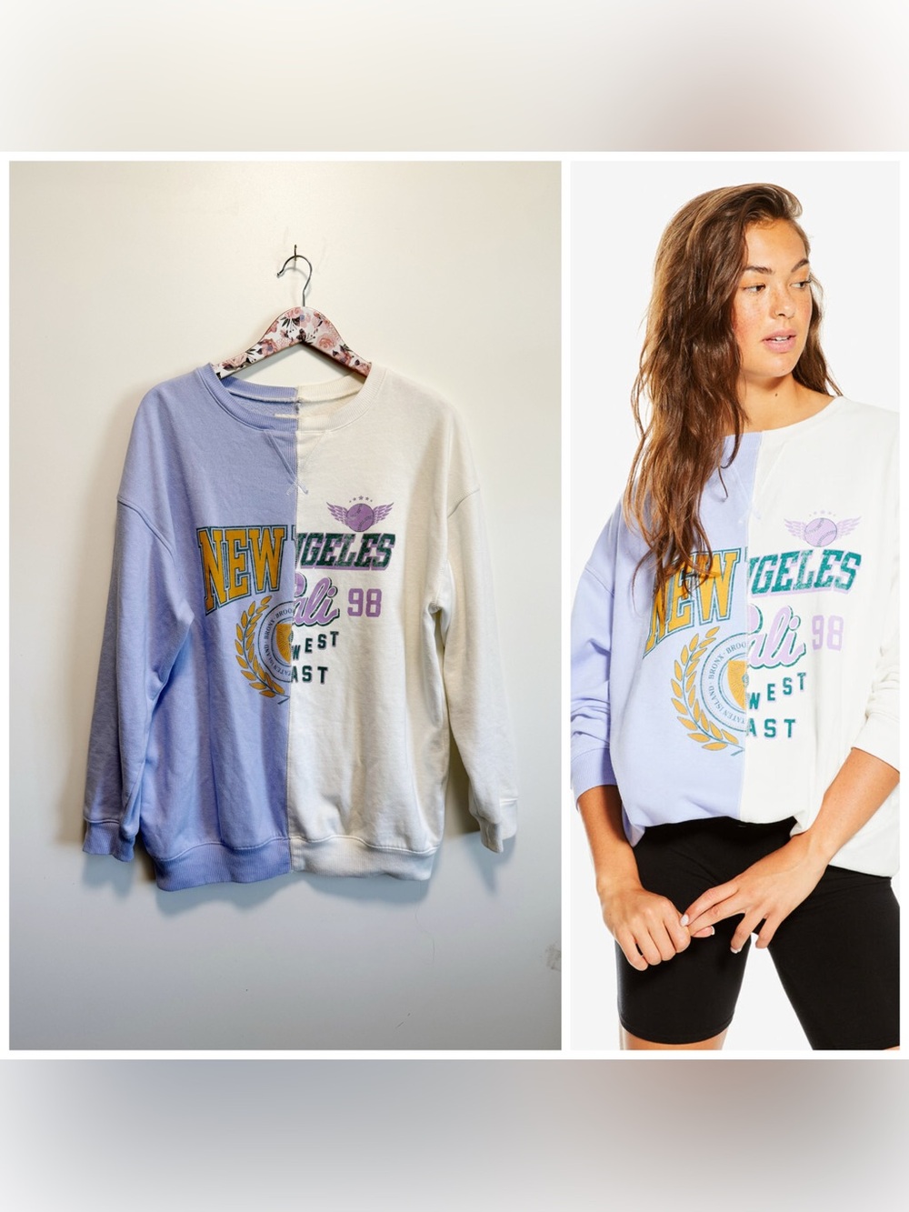 AEROPOSTALE New York Los Angeles Spliced Oversized Crew Sweatshirt XS Purple